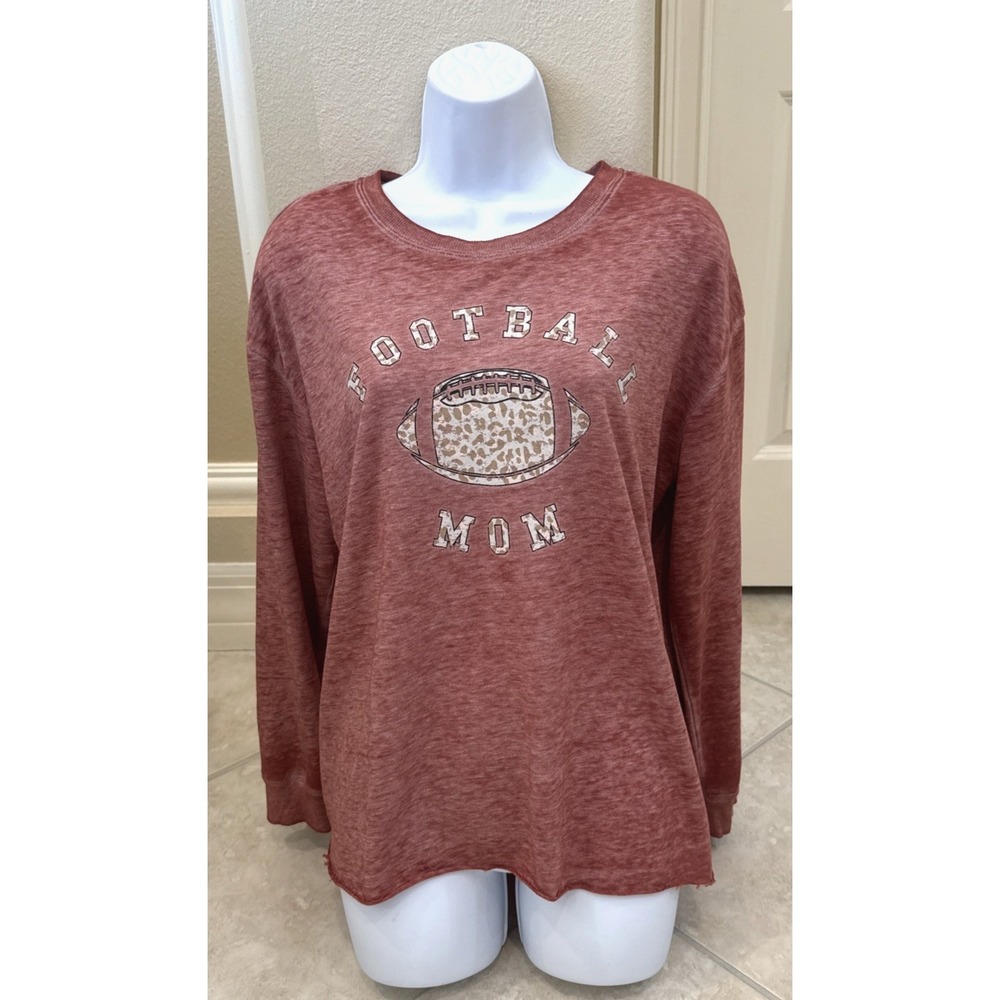 C&C California Women's "Football Mom" Long Sleeve‎ Tee Shirt Sz M Heathered Pink